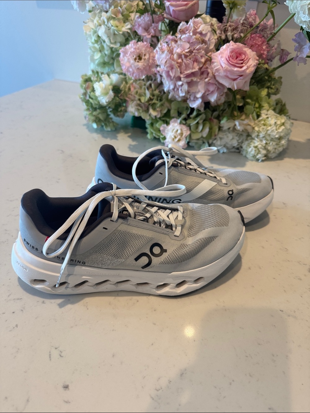 On Running Women's White and Gray Mesh Running Sneakers